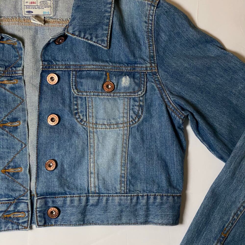 Vintage Y2K Old Navy Cropped Denim Jacket Lightwash Stitch Detail 100 Cotton Y2K - Picture 16 of 16